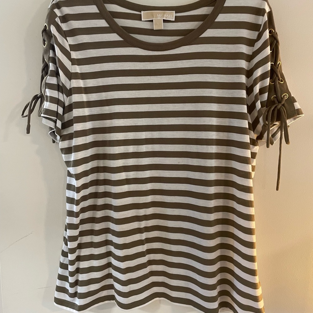 Michael Kors Olive Green Striped Women's Top